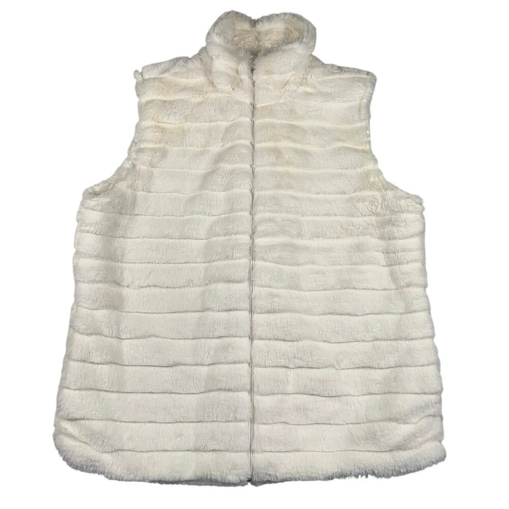 Katydid Winter White Faux Fur Luxe Tiered Zip Up Lagenlook Vest Size XL
